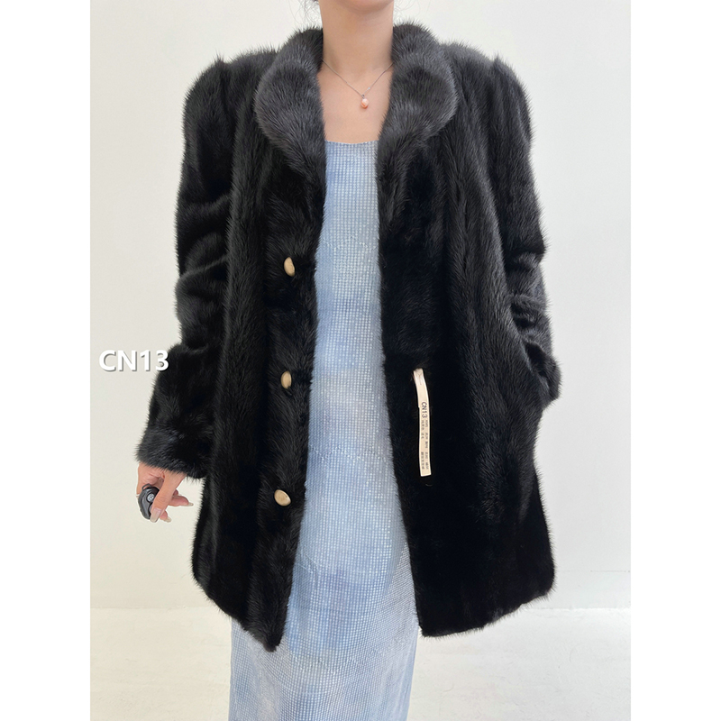【CN13】XS码 纯黑色逆毛水貂大衣外套（肩39胸98衣80袖56）
