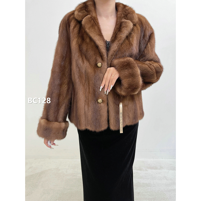 【BC128】S码 蜜茶棕全抽水貂大衣外套（肩42胸102衣56袖62）