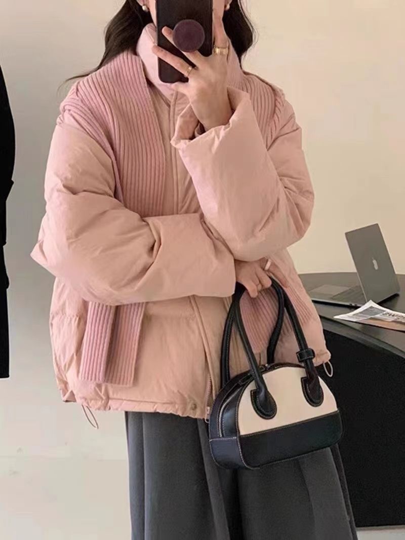 羽绒棉服女秋冬季新款可爱气质小个子针织围巾棉服女外套女潮显瘦