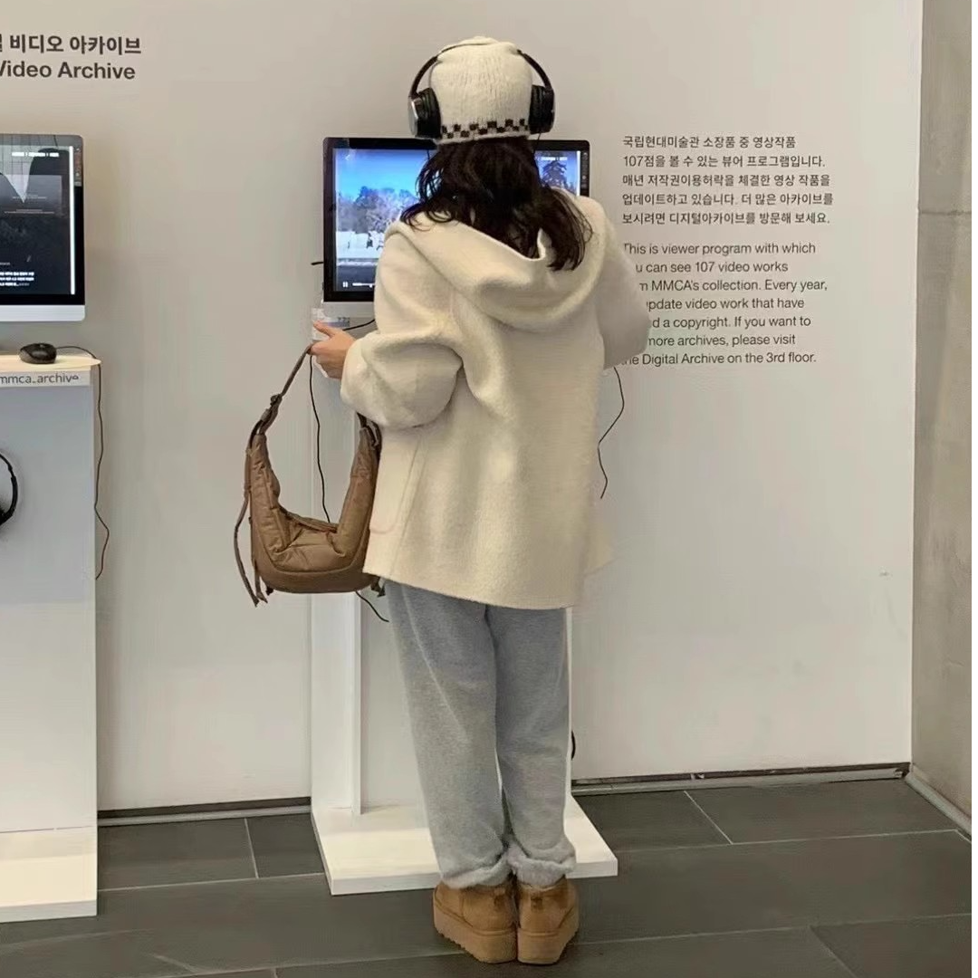 2025韩国东大门代双面呢气质纯色羊驼毛混纺手工短大衣女