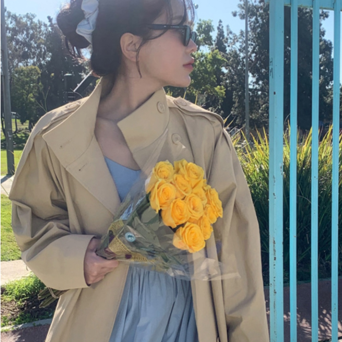 韩国withoutsummer 2024春装小众高级感立领系带宽松长款风衣外套