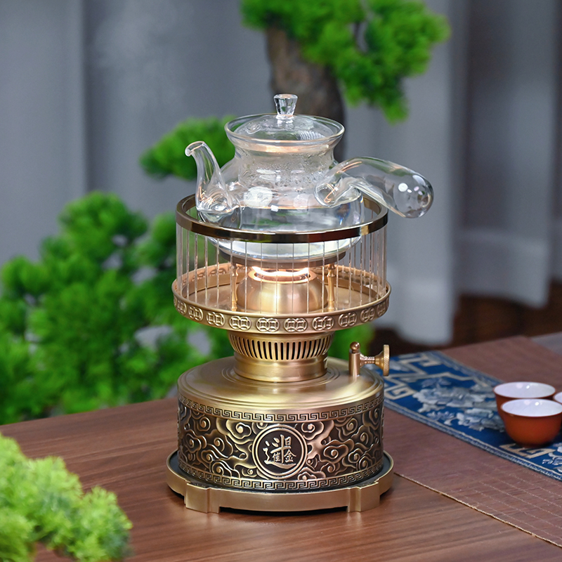 丝焰茶灯【日进斗金】黄铜烧水炉空气灯炖煮滋补品礼品厚实