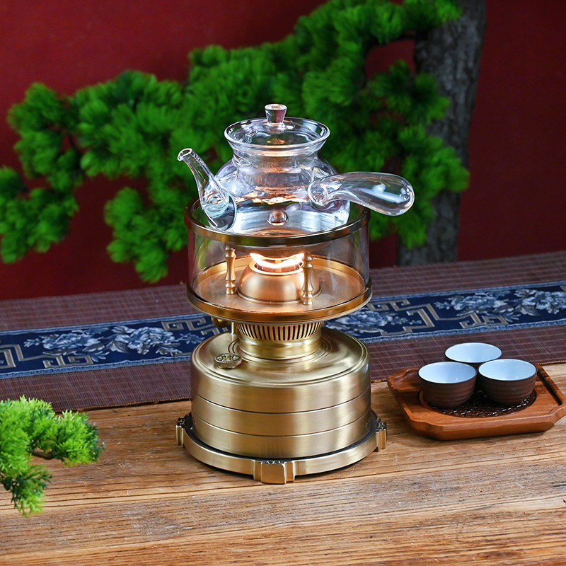 丝焰茶灯【虚怀若谷】黄铜纯铜空气灯中式复古潮汕功夫茶灯烧水炉