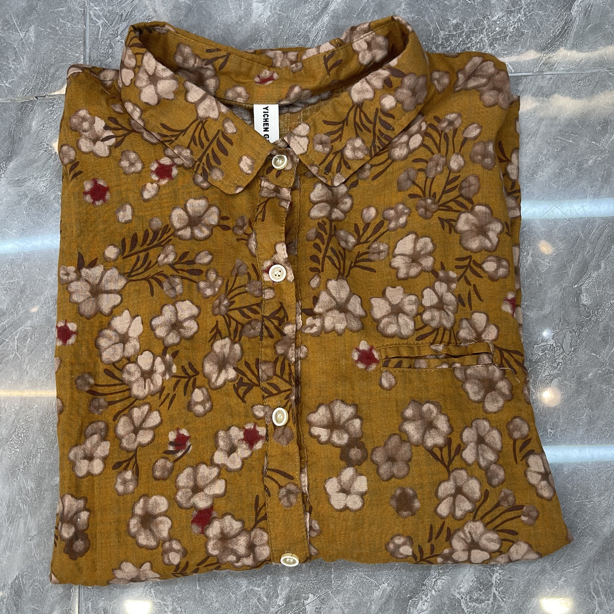 组合链1_纯色印花棉衬衫女2024秋新款休闲时尚减龄百搭短袖衬衣潮