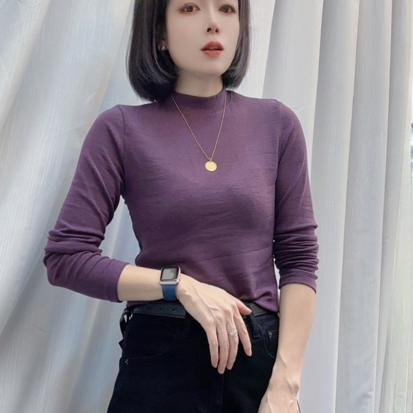 H06加绒纯色长袖T恤女2024秋款韩版时尚洋气百搭减龄显瘦修身上衣