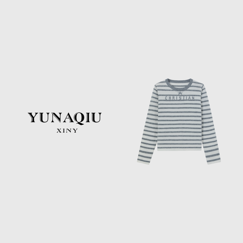 YUNAQIU 时尚休闲百搭简约条纹长袖圆领套头-8652