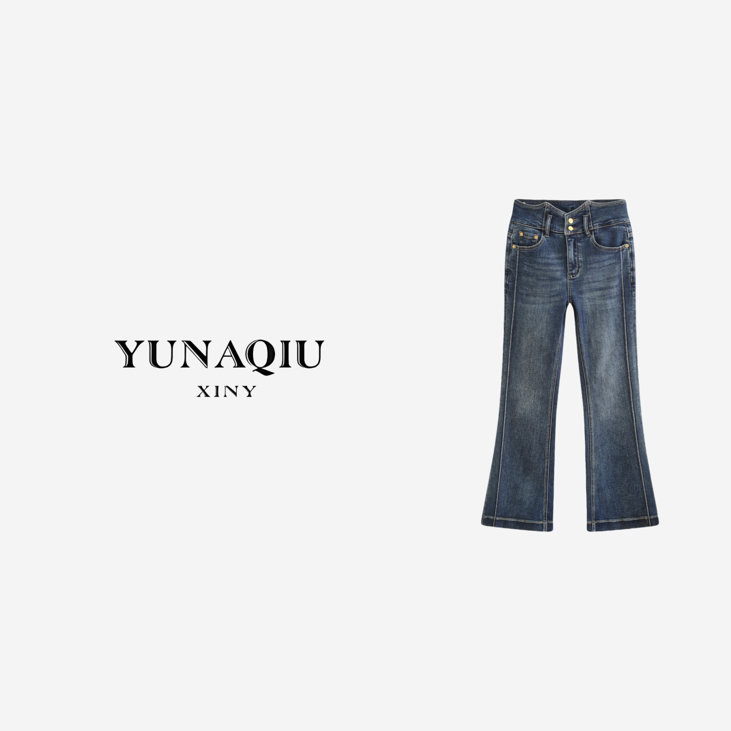 YUNAQIU 微喇裤休闲百搭复古春夏宽松水洗牛仔裤-8407