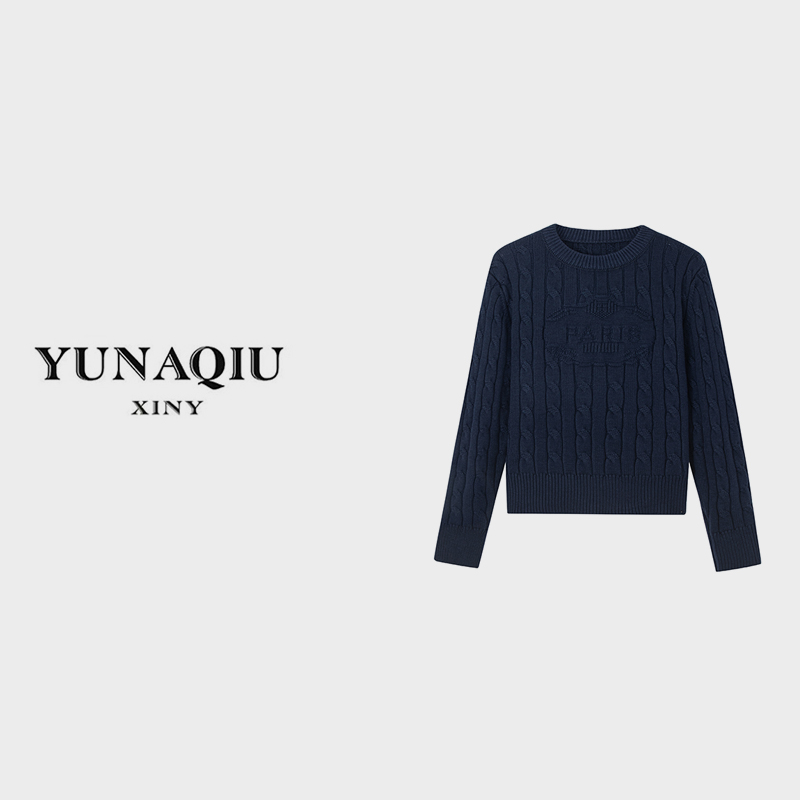 YUNAQIU-秋季休闲时尚百搭圆领宽松套头气质长袖针织衫-001