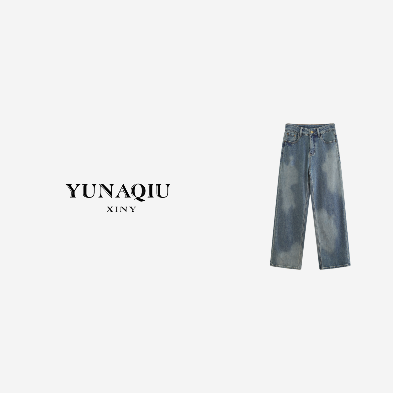【坤姐专属】直筒休闲百搭复古春夏宽松老花水洗牛仔裤-8406