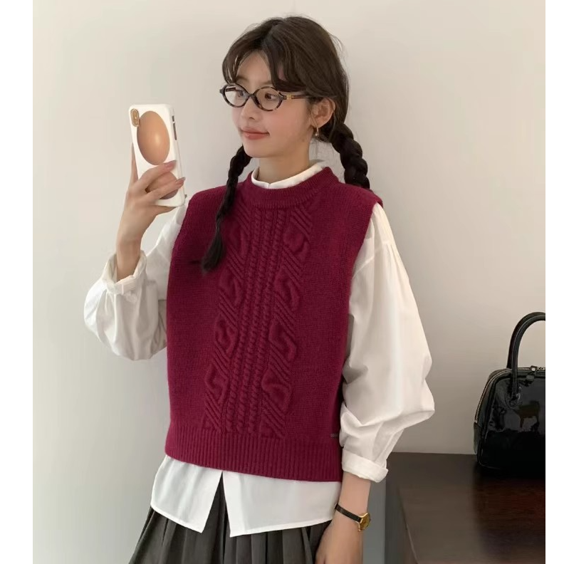 egg2024秋新四色简约百搭无袖针织背心马甲