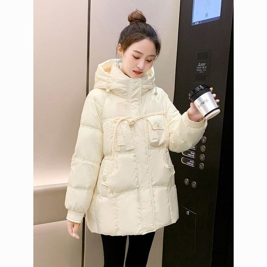 90白鸭绒中长款羽绒服女冬季2022新款韩版时尚公主袖加厚保暖外套