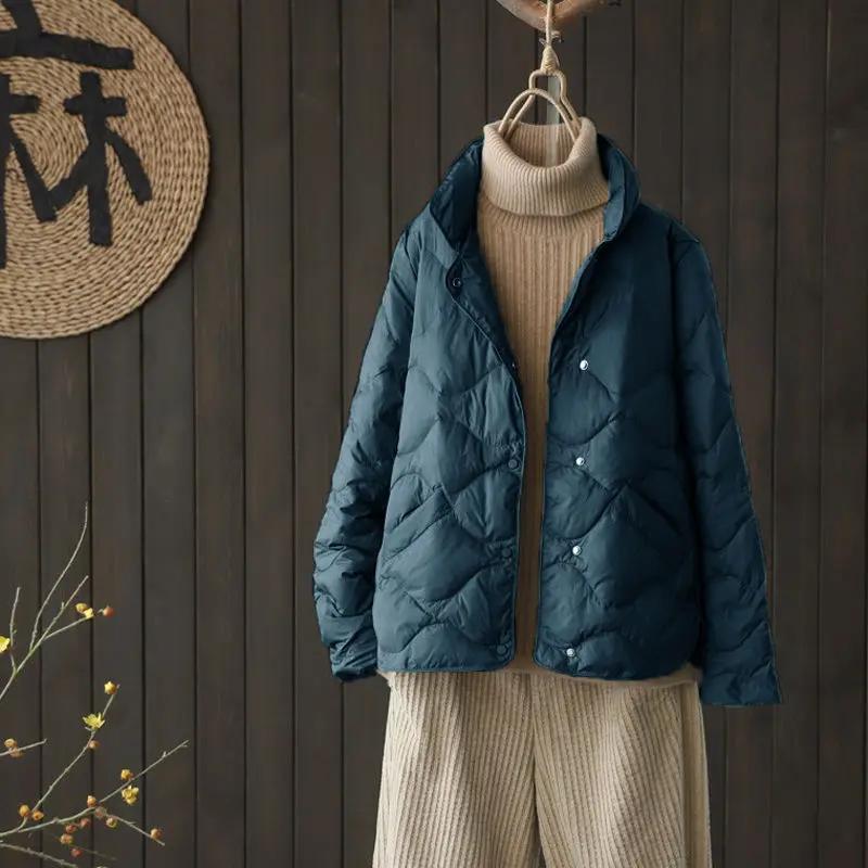 轻薄羽绒服服女短款韩版宽松百搭冬季羽绒服红色立羽绒棉服