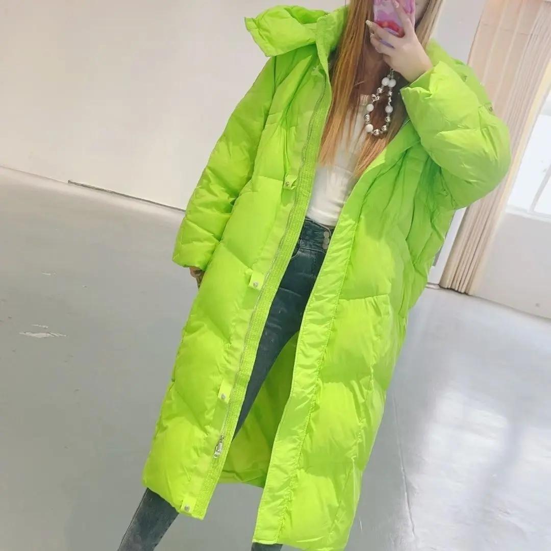 白鸭绒设计感超长茧型羽绒衣服女长款2023冬新绿色过膝欧货外套女
