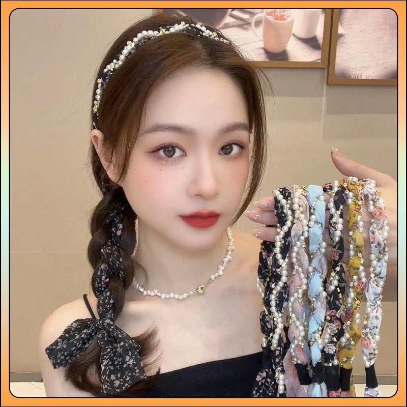 碎花丝巾绑发飘带发箍一体日常外戴编发丝带头饰