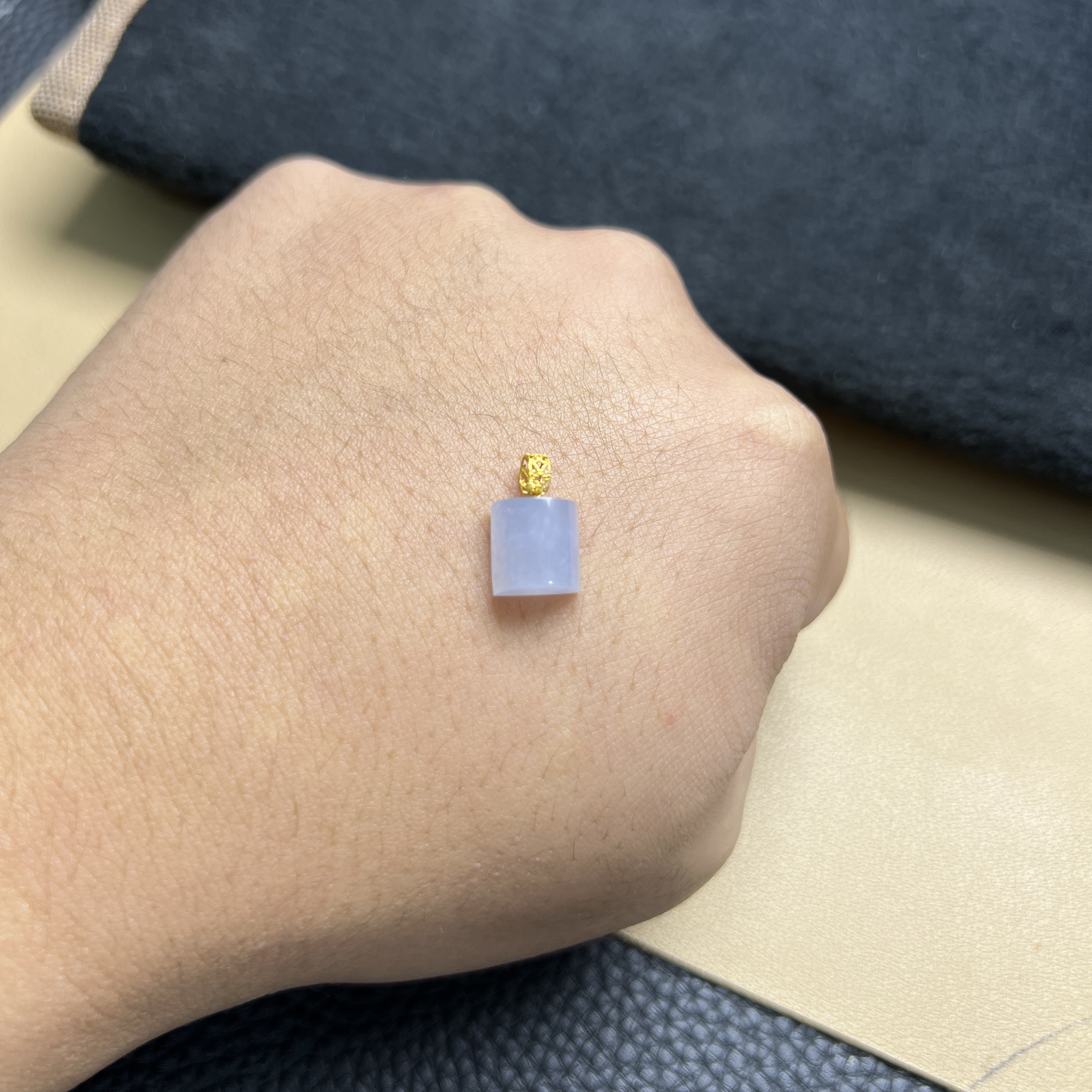 翡翠平安柱吊坠满冰紫冰种水头好18K平安圆满伴高贵精致素款