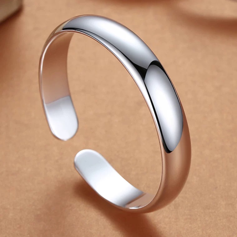 足银手镯 足银999.9 开口光面贵妃泥鳅背亮面银镯百搭简约女士款