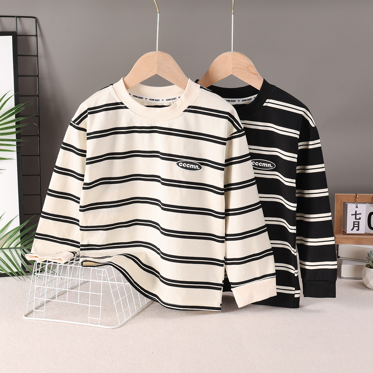 男童纯棉条纹长袖T恤春秋季打底衫洋气休闲大童秋款父亲节儿童节