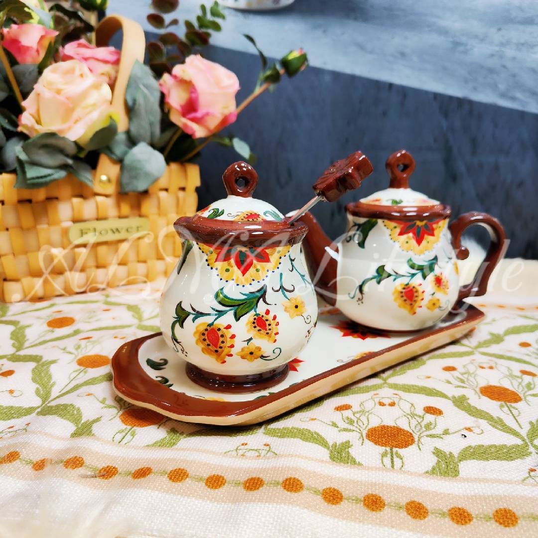 阿勒玛 新疆包邮【秋日花语】调料罐套3装醋罐辣子罐轻奢欧式