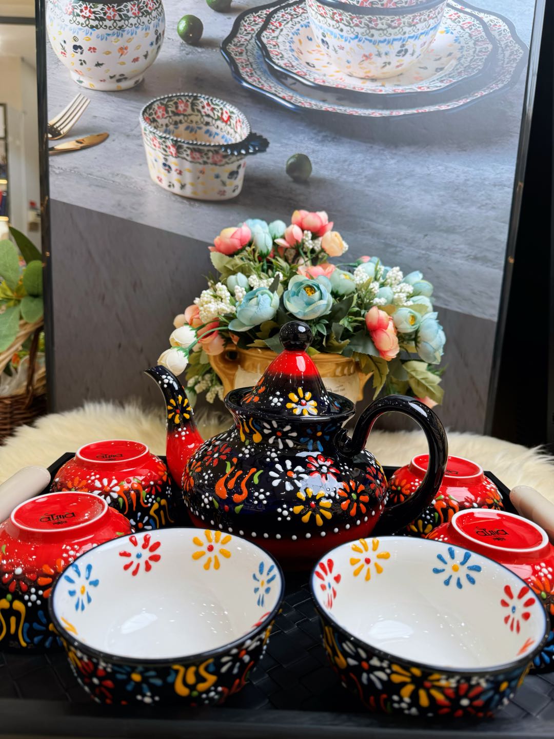 阿勒玛  新疆包邮【蓝贵夫人 红 新水具套】手绘水具套乌鲁木齐