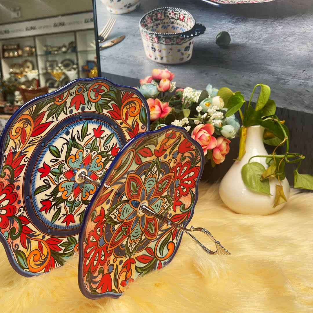 阿勒玛 新疆包邮【芊芊花】双层串盘家用加厚防烫盘子