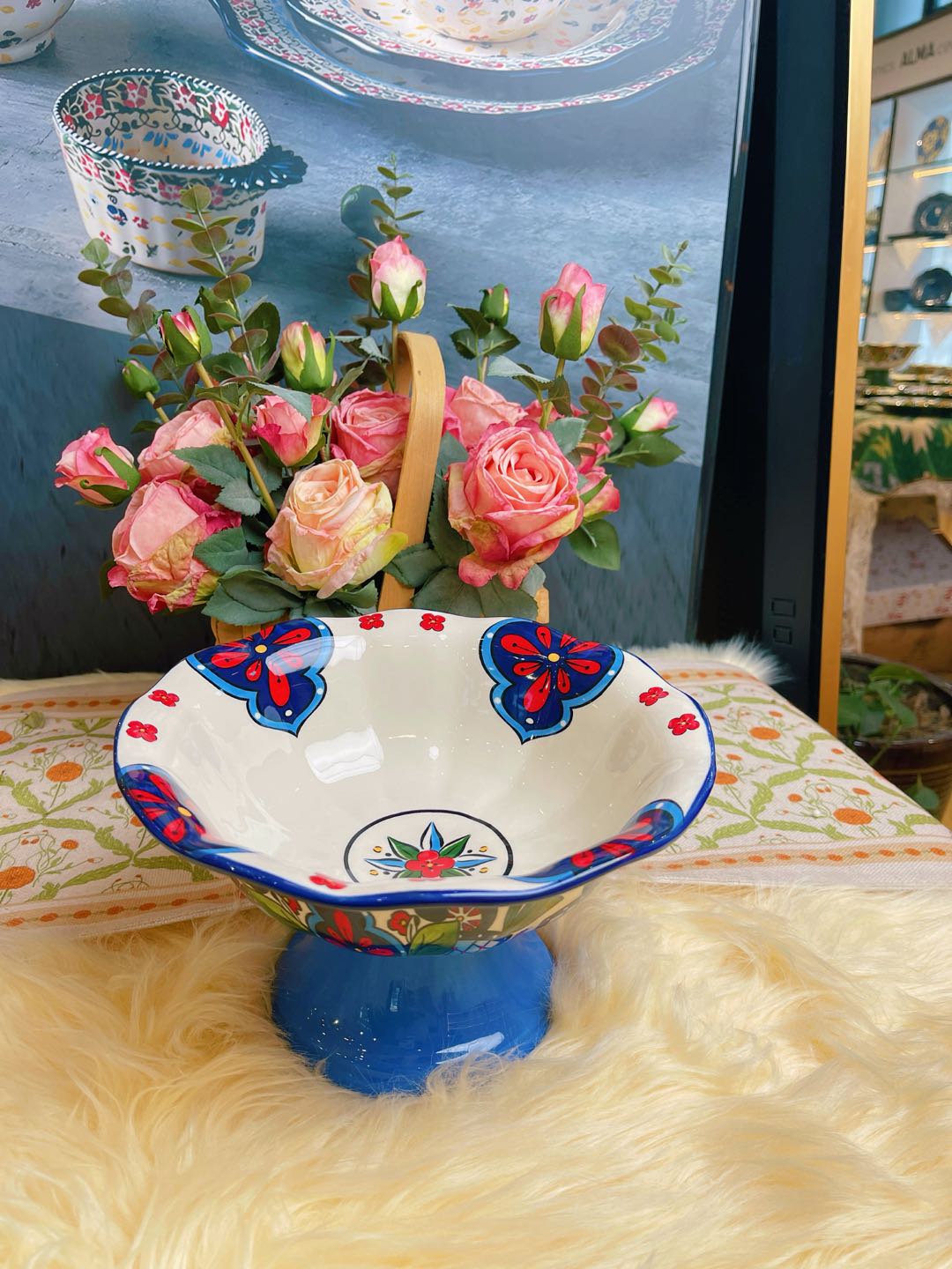 阿勒玛 新疆包邮【紫色花海】家用加厚防烫耐磨9寸高脚干果盘