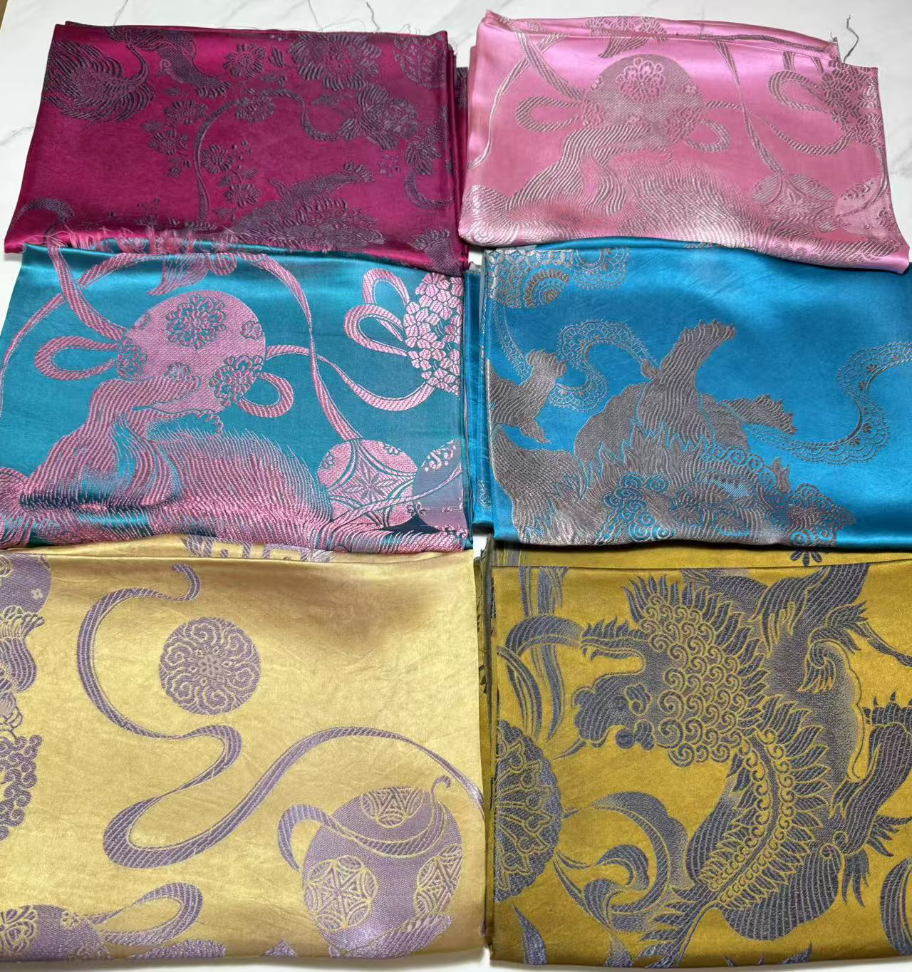 狮子仙鹤鹿鹤同春丝绸高品【古董真丝老缎布料高档桑蚕丝】老料提花