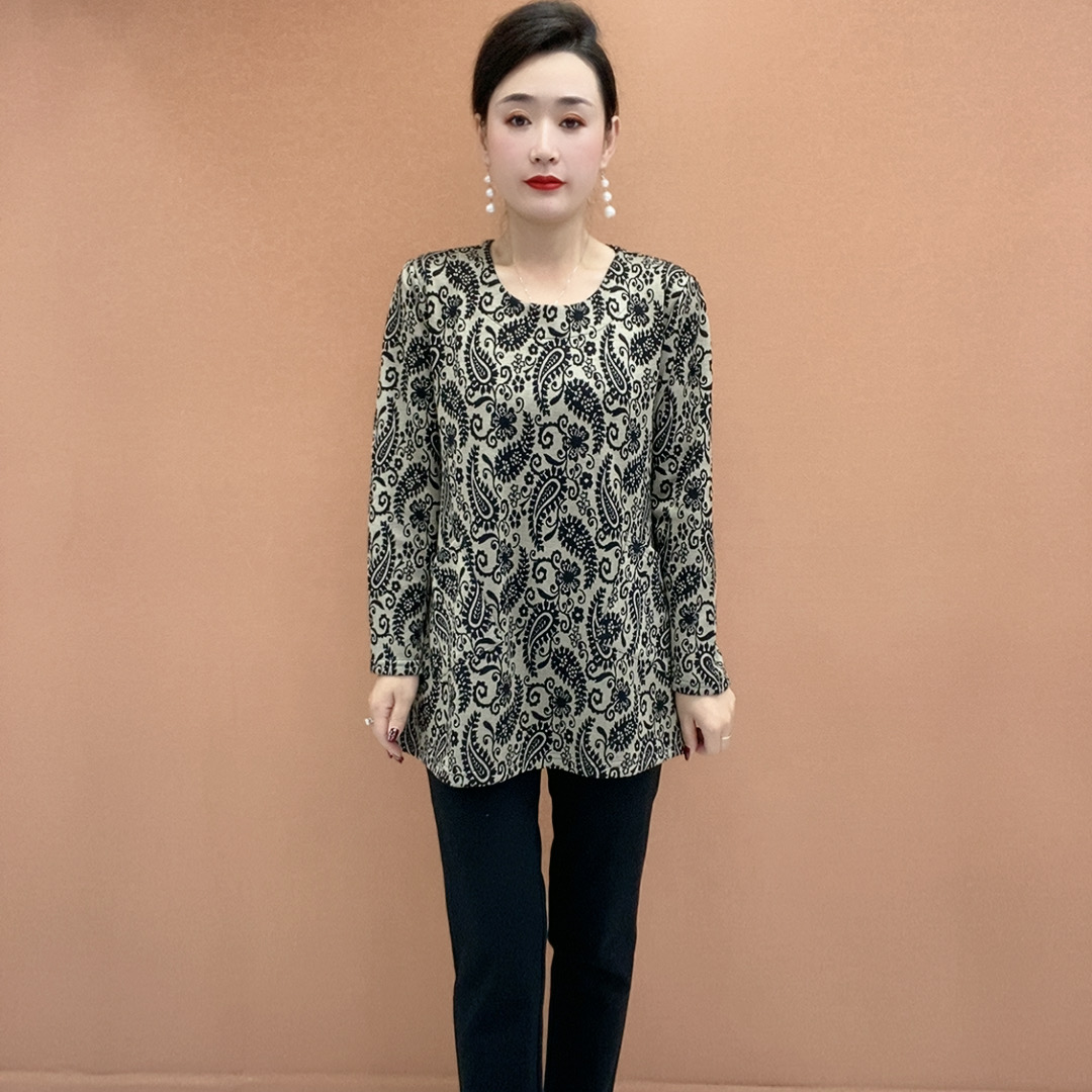 （有口袋）加绒加厚中长款妈妈装打底衫