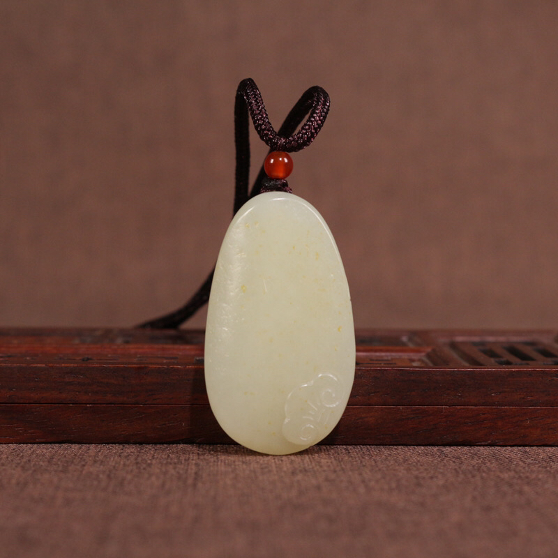 天然新疆和田玉白玉如意平安牌子吊坠 男女款挂件玉石项链情侣