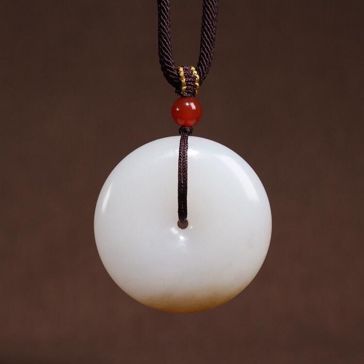 22.9g新疆和田糖白玉平安扣吊坠 挂件男女 天然玉石糖白分明 保真