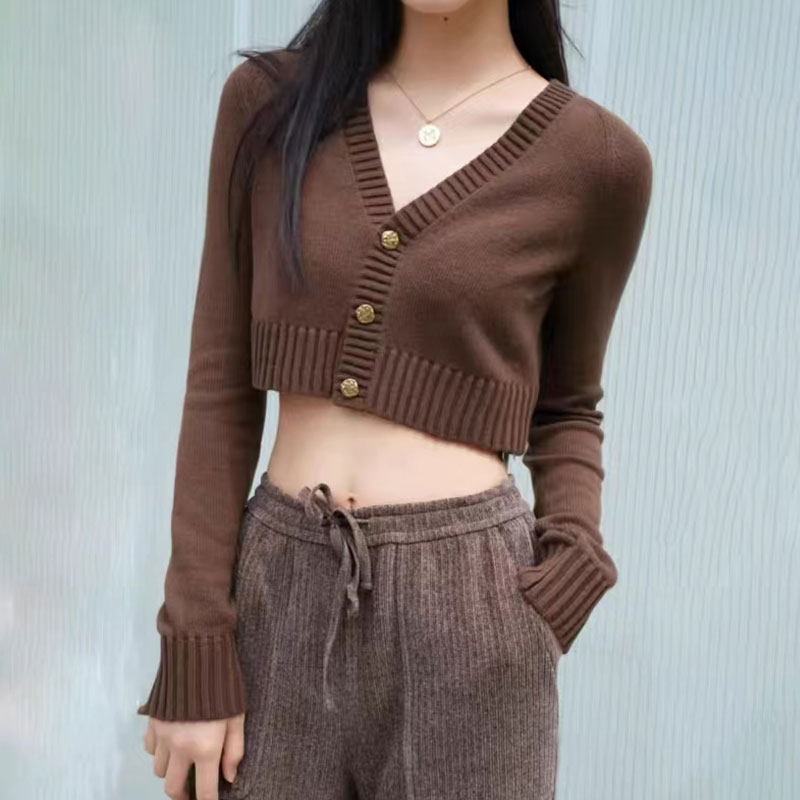 {专柜}商场同款2025秋冬百搭V领单排扣短款针织开衫5499199