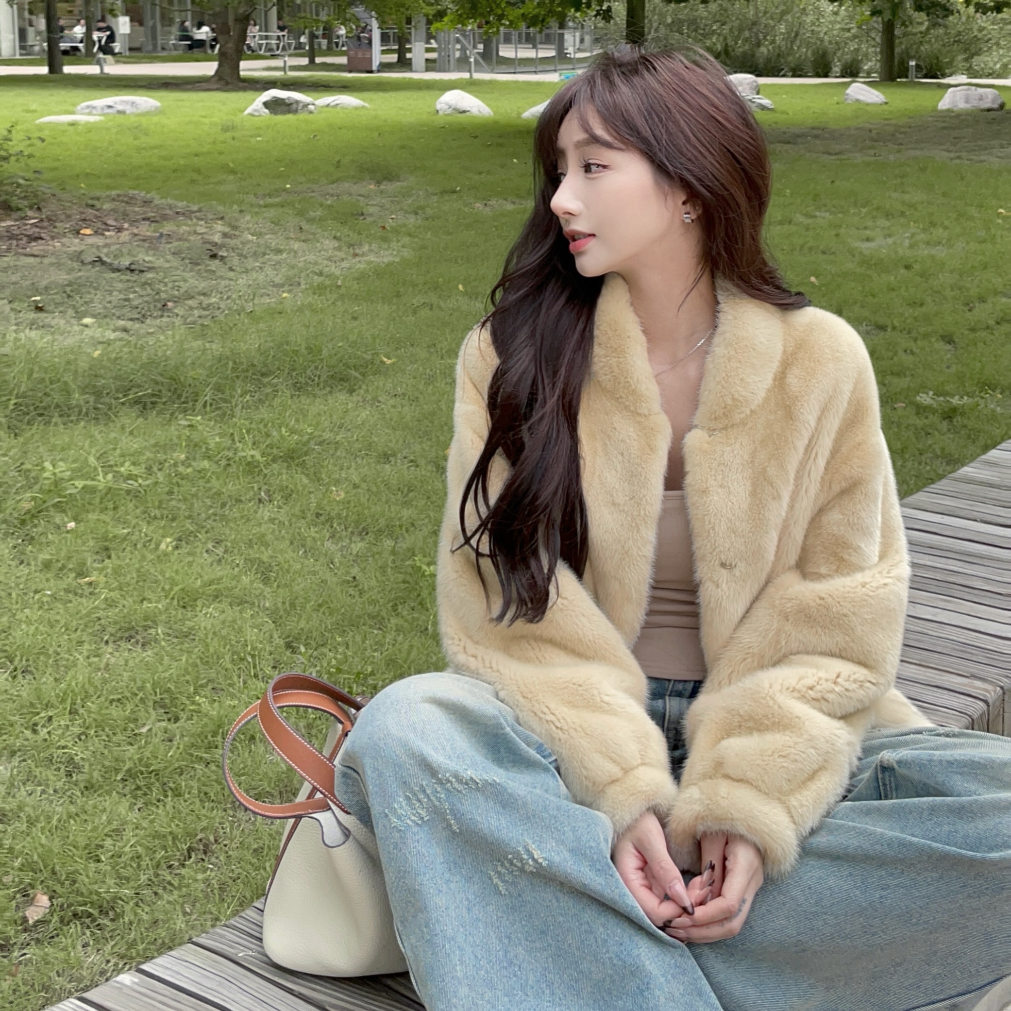 【coco】22023 65cm进口整貂时尚小立领优雅短款女士秋冬外套百搭