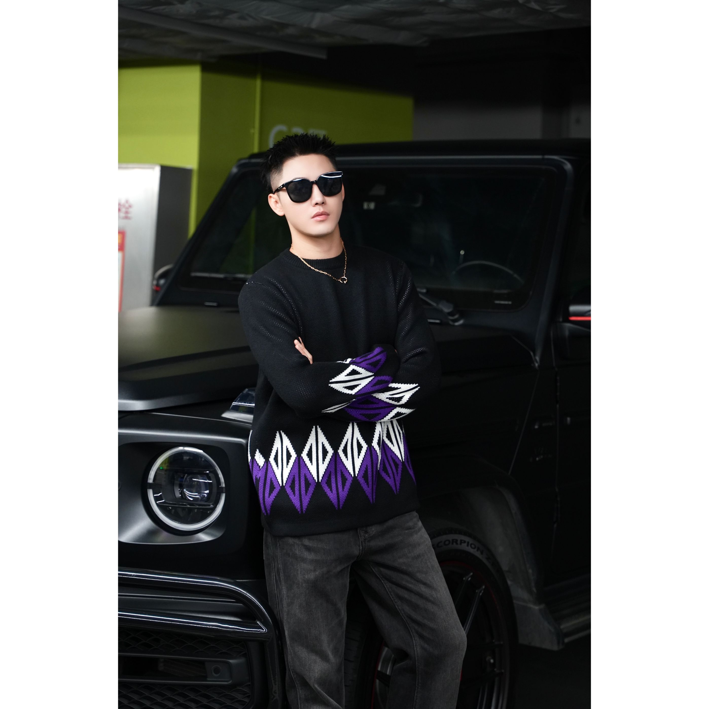 SAM【菱纹撞色】高端羊毛混纺高克重保暖舒适圆领针织毛衣