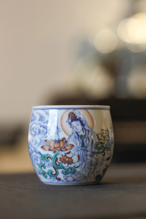 【观音·中秋限定】G青花斗彩非遗传承人亲绘·涂杏花主人杯
