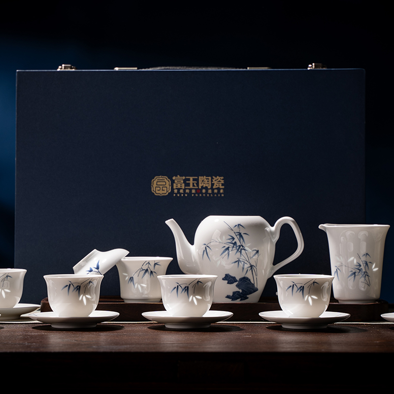 富玉【节节高】16头茶具套装 景德镇陶瓷功夫茶具中式高档品茶待客