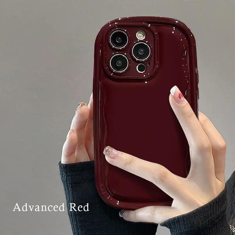 酒红色小胖子苹果13女款小胖子手机壳iPhone15promax新款高级防摔