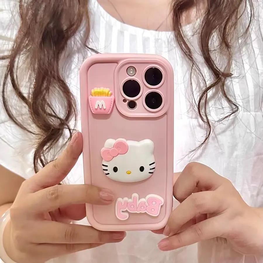 樱花粉立体KT适用苹果13手机壳iphone14promax防摔12/11/15全包女