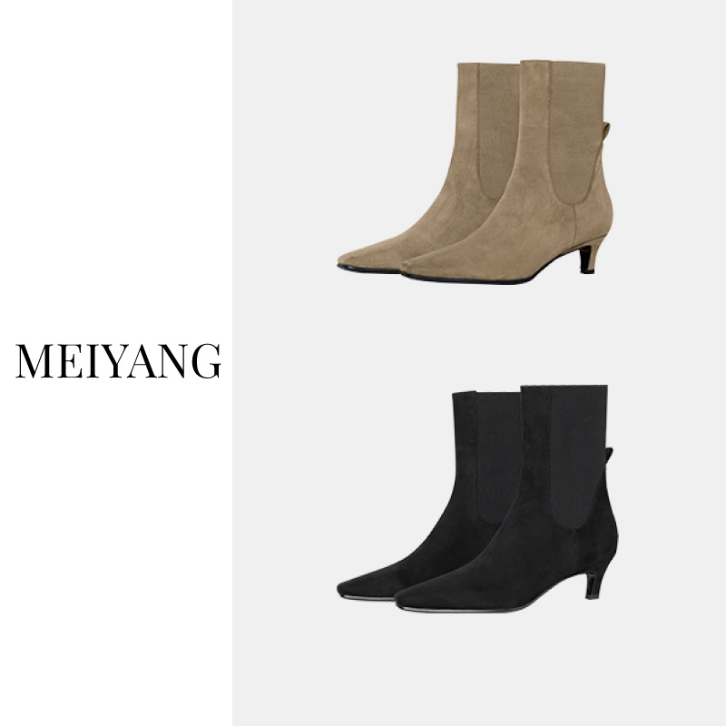 A美洋MEIYANG【清仓】猫女郎短靴 简约气质方跟弹力切尔西踝靴百搭