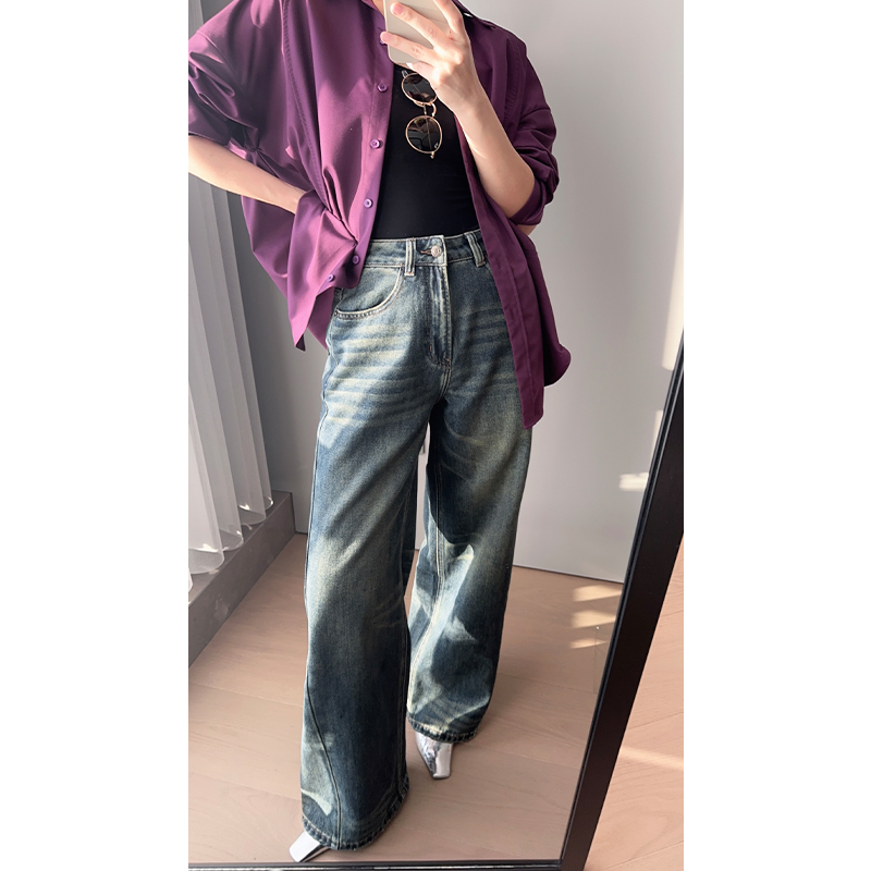 【断码特卖】美洋MEIYANG【60系列】纳米蓝牛仔裤 灰蒙洗水猫须阔腿裤