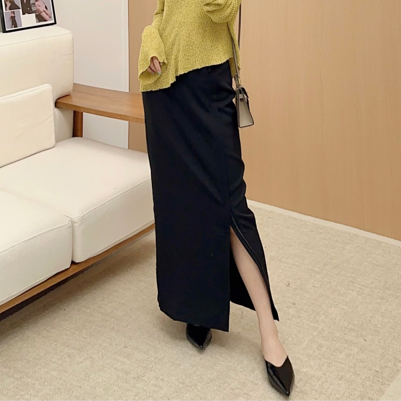 【周三特惠】美洋MEIYANG 双面反派半裙 斜纹肌理_高腰侧开叉直筒裙