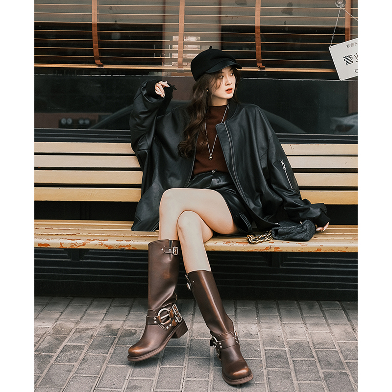 【美洋专属】美洋MEIYANG 摩根皮衣 羊头层皮革帅气机车皮衣女外套