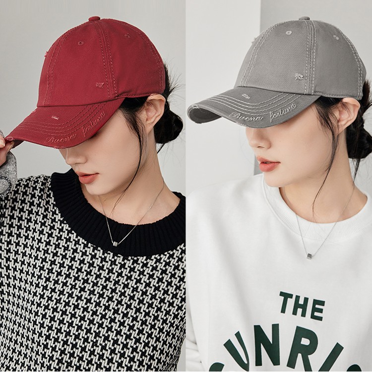 美洋MEIYANG 【现货】街舞社鸭舌帽 韩版字母刺绣破洞做旧棒球帽