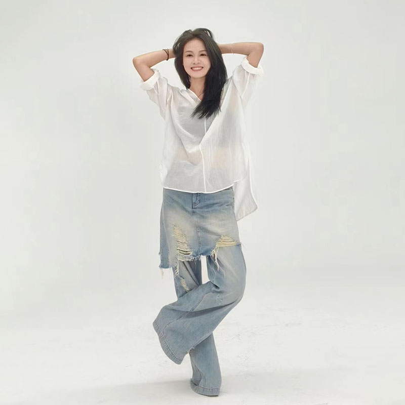 A美洋MEIYANG 破烂牛仔裤【美洋专属】穿出爱豆感！假两件叠叠乐裙裤