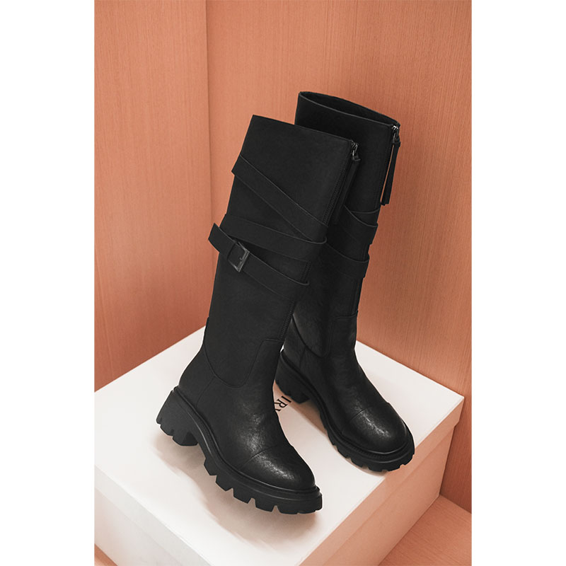美洋MEIYANG 封神长筒靴 秀出大长腿~圆头厚底增高前拉链骑士靴