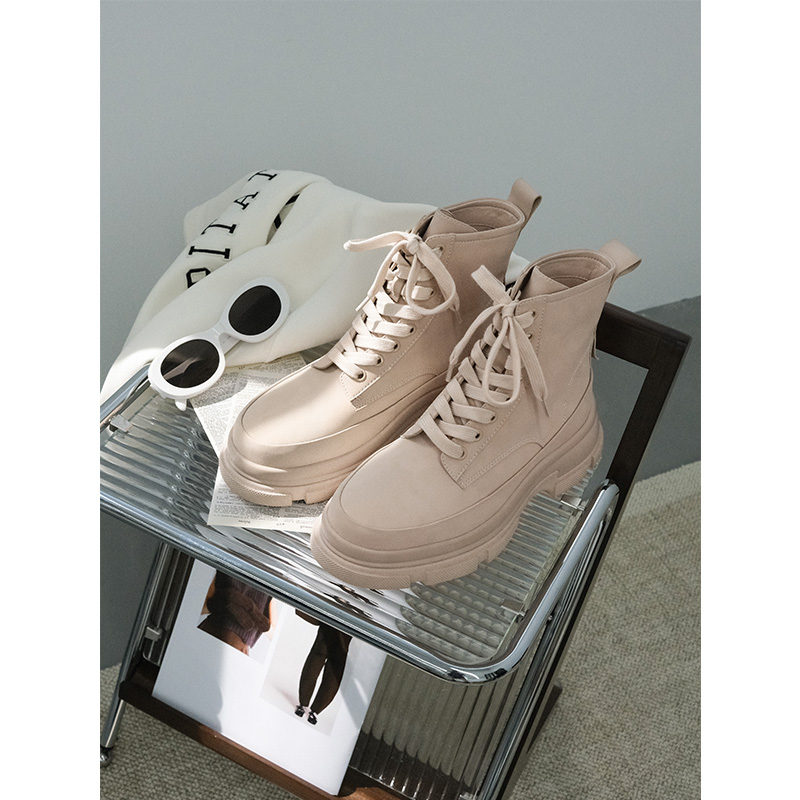 美洋MEIYANG【清仓】贝塔女靴 牛皮羊皮甜美减龄圆头短筒厚底马丁靴