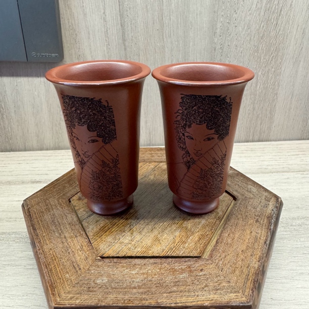 乡宁景韵鸿鹄原矿紫砂闻香杯一对
