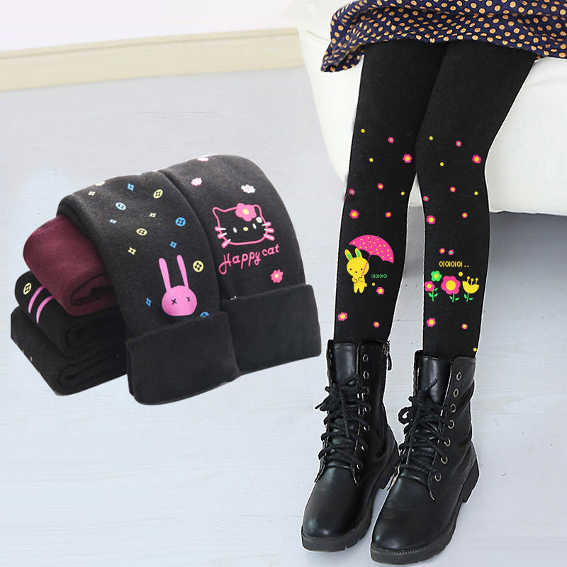 女童打底裤加绒加厚保暖秋冬季棉裤宝宝踩脚外穿小孩童装一体裤子