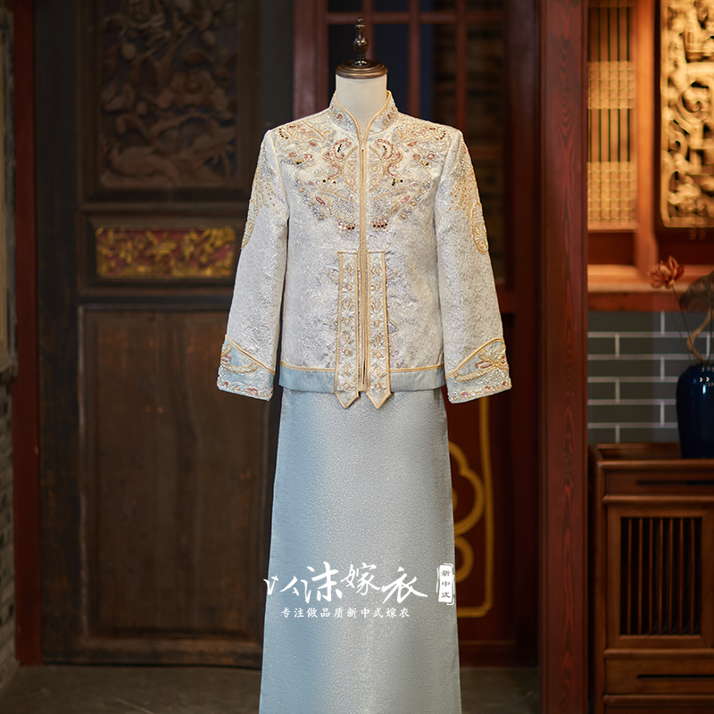 金色秀禾服男士新郎高档秋季中式结婚礼服2023年新款高端秀禾男款