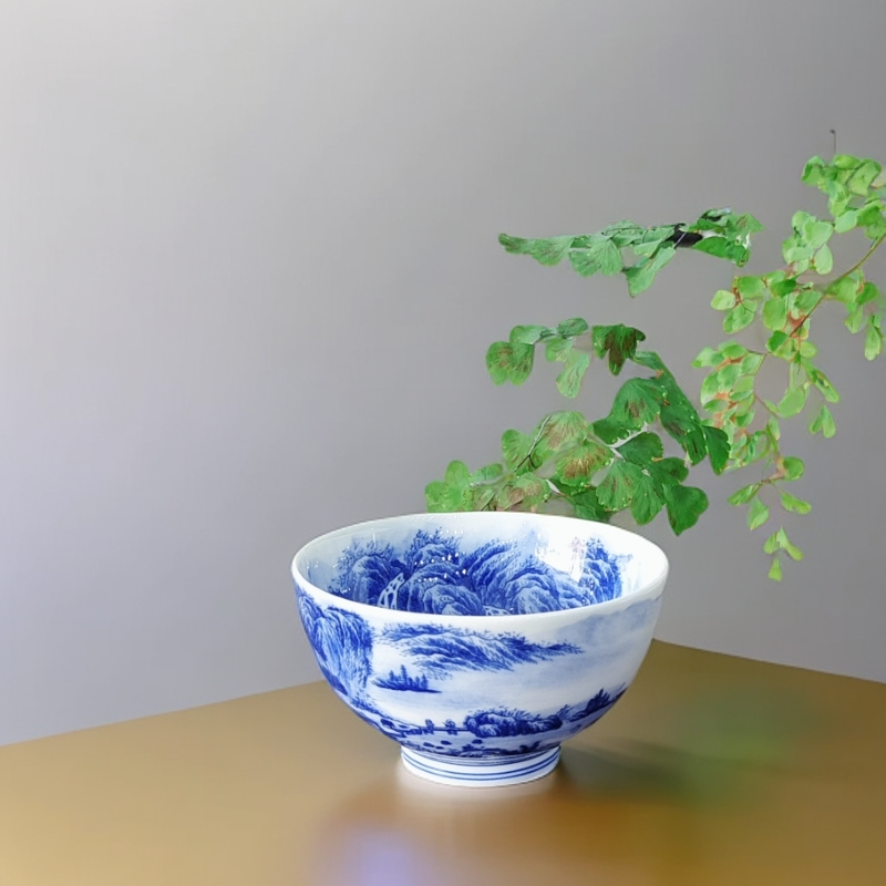 内瀑布青花山水杯