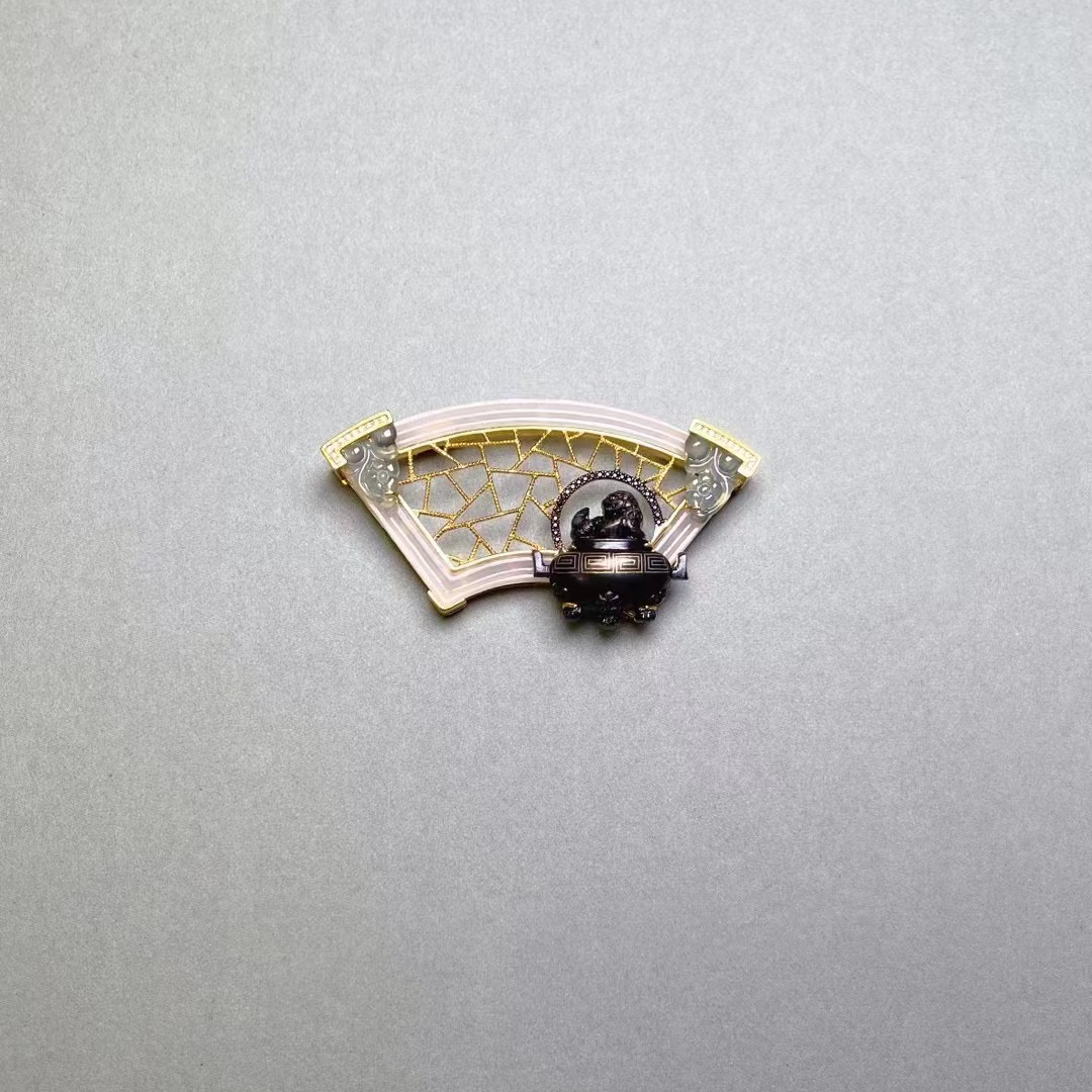 艺术炉贯和田白玉胸针