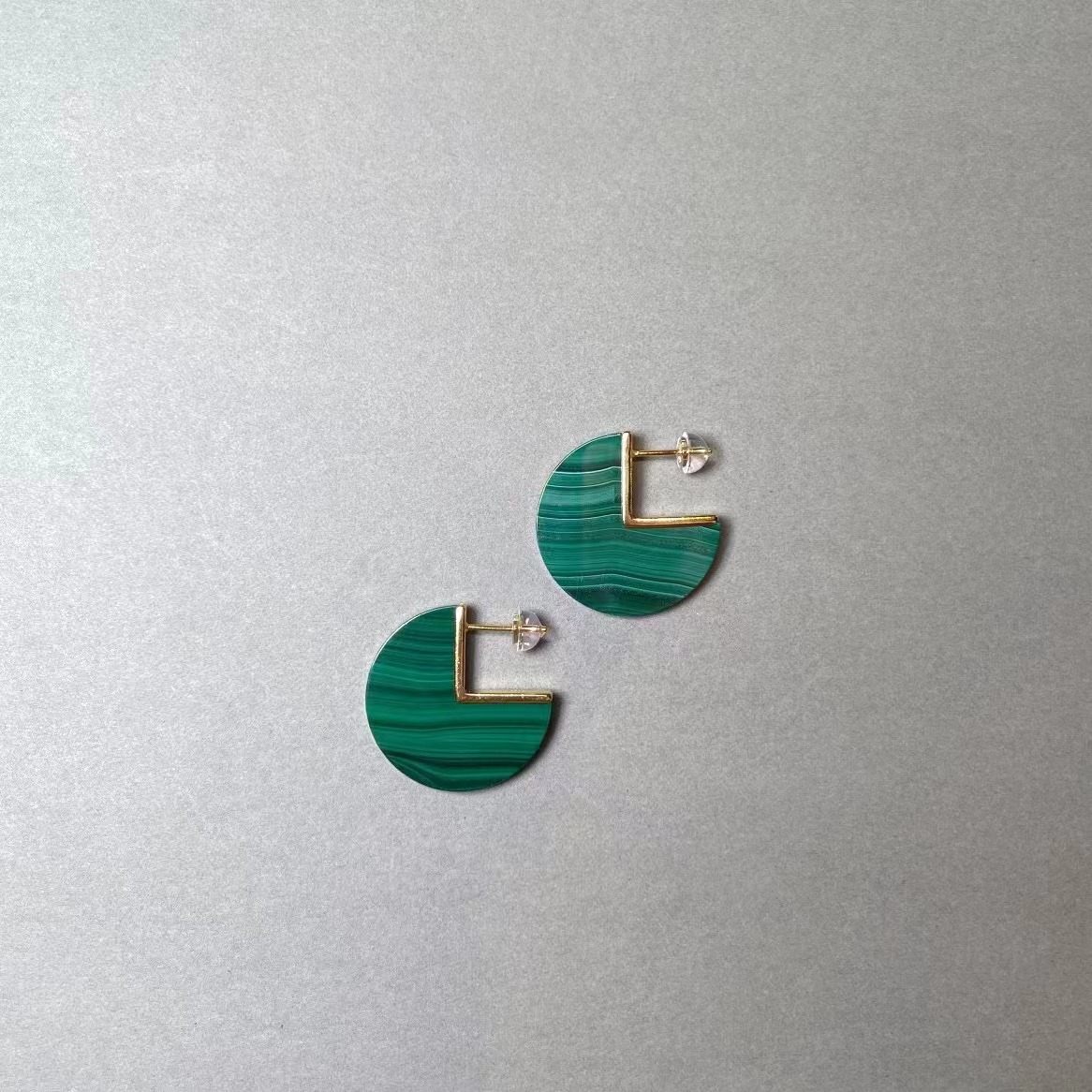 天然孔雀石银针耳饰925银时尚简约风通勤耳钉